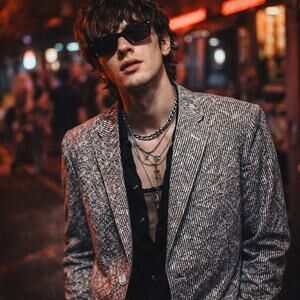 Linea Uomo Y2K Abstract Swirl Blazer 46R Seersucker Stripe Indie Sleaze Industry